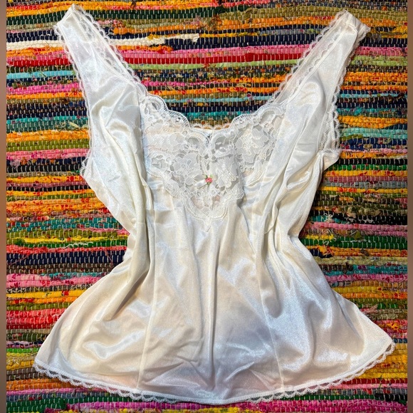 Vintage Ashley Taylor White Satin Lace Camisole Size Large – Made in USA - Picture 1 of 4